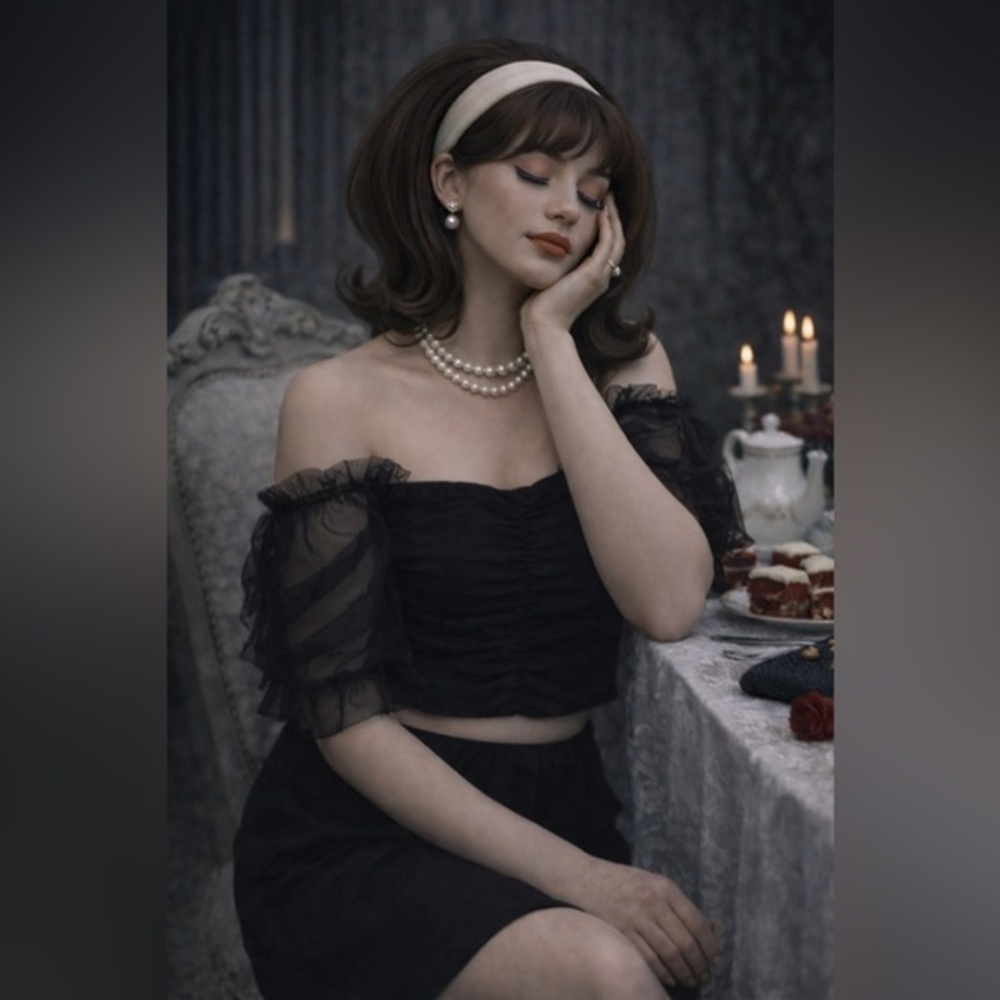 Wild Fable Black Ruched Crop Top | Trendy Fitted Basic | Size L